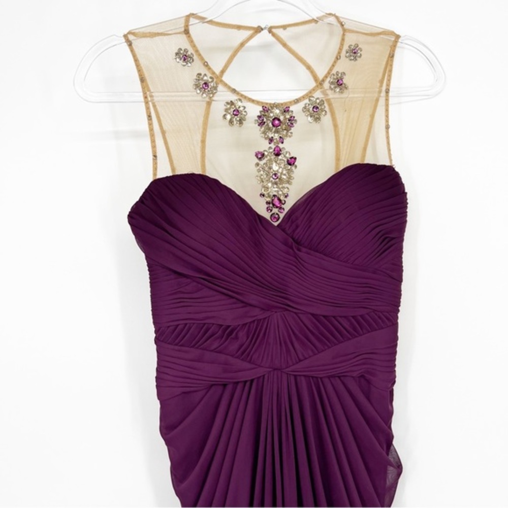 NWT Adrianna Papell Pleated Ruched Illusion Neckline Gown, Size 6